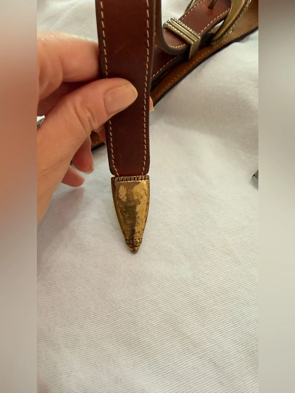 Vintage Brown Belt Leather Brass Metal Embellished 80’s Joan & David S